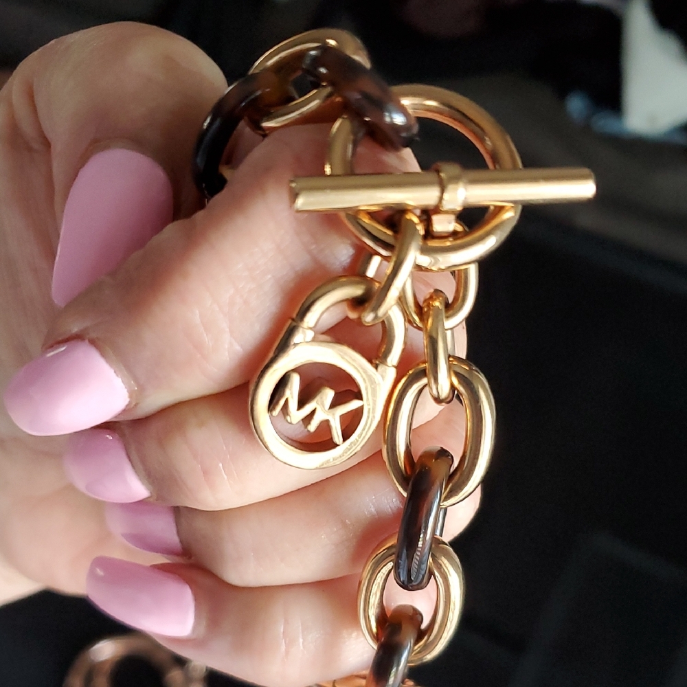 Designer Michael Kors Gold and Brown Tortoise Women's Bracelet Jewelry Glam
